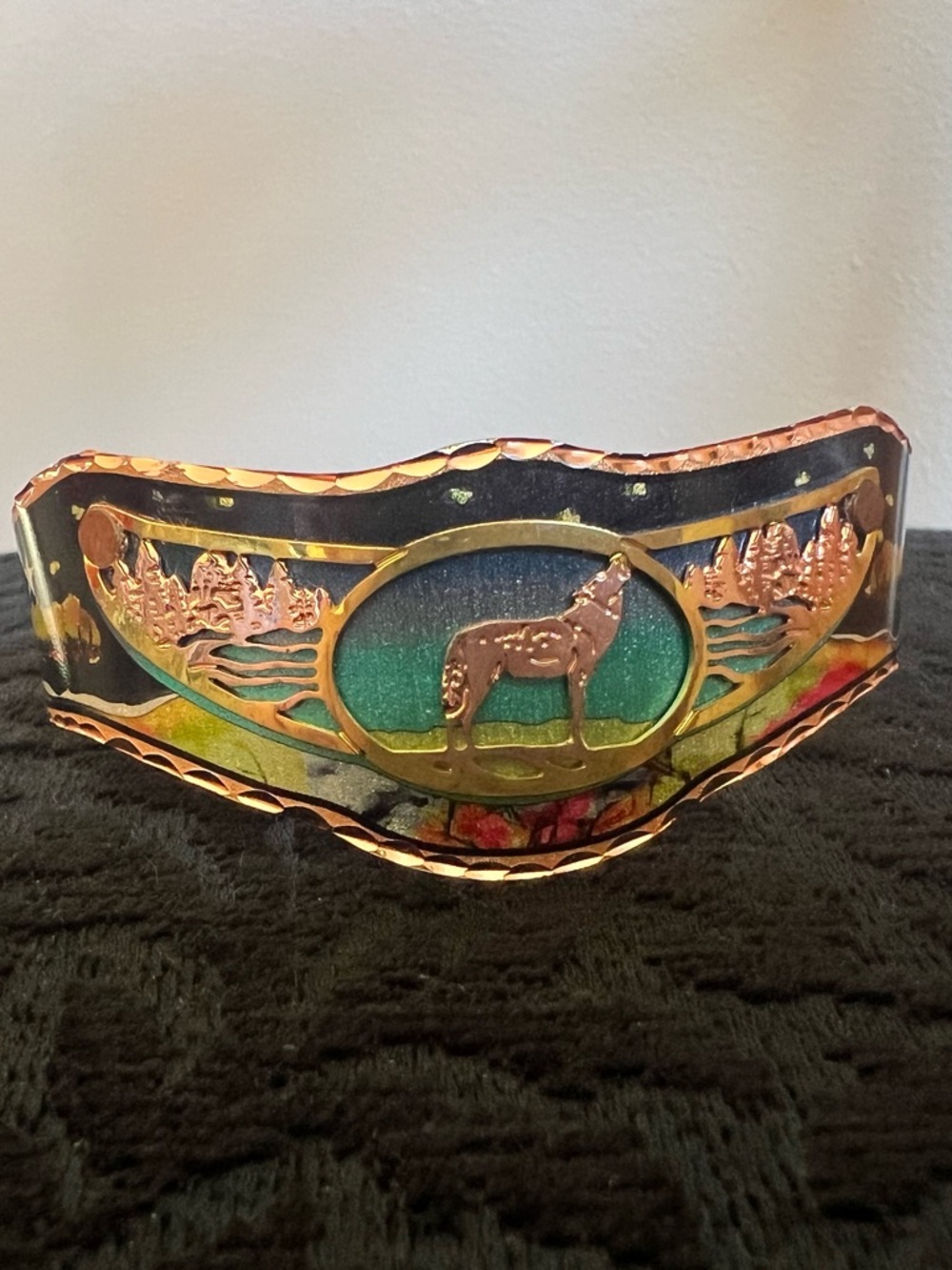 Copper Howling Wolf Cuff Bracelet